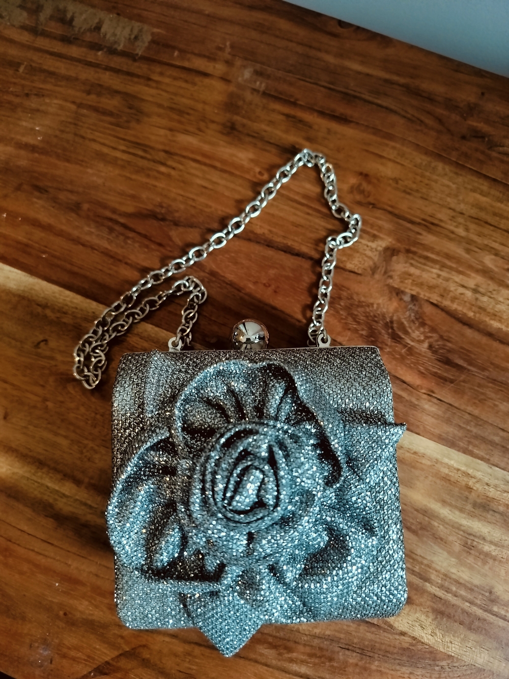 Call It Spring Silver Glitter Floral Evening Bag with Chain Strap